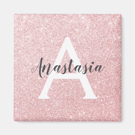 Chic & Trendy Rose Gold Glitzer Glitzern Monogram Magnet (Vorne)