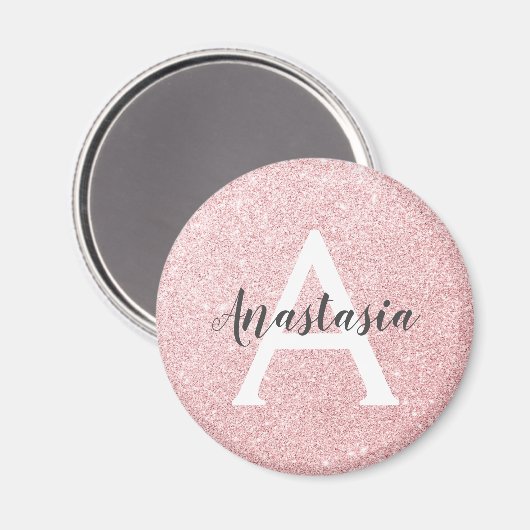 Chic & Trendy Rose Gold Glitzer Glitzern Monogram Magnet (Vorderseite/Rückseite)