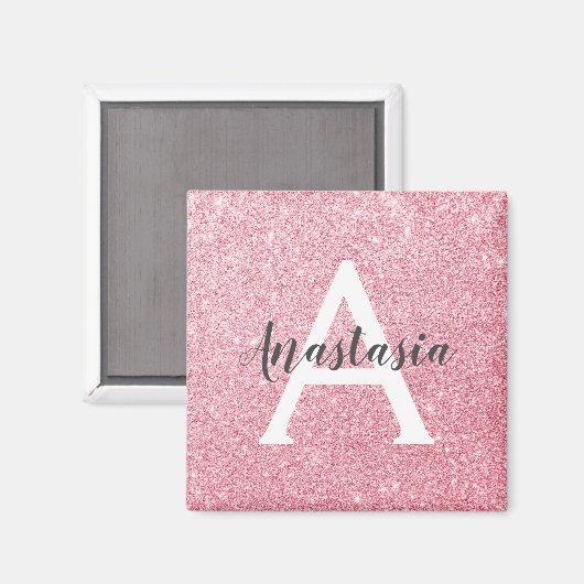 Chic & Trendy Rose Gold Glitzer Glitzern Monogram Magnet (Vorderseite/Rückseite)
