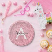 Chic & Trendy Rose Gold Glitzer Glitzern Monogram Pappteller (Party)