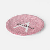 Chic & Trendy Rose Gold Glitzer Glitzern Monogram Pappteller (Schrägansicht)