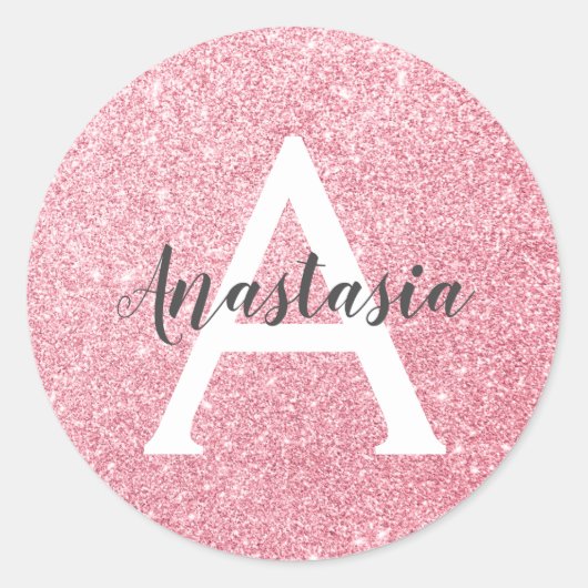 Chic & Trendy Rose Gold Glitzer Glitzern Monogram Runder Aufkleber (Vorderseite)