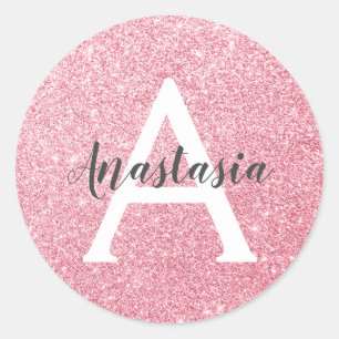 Chic & Trendy Rose Gold Glitzer Glitzern Monogram Runder Aufkleber