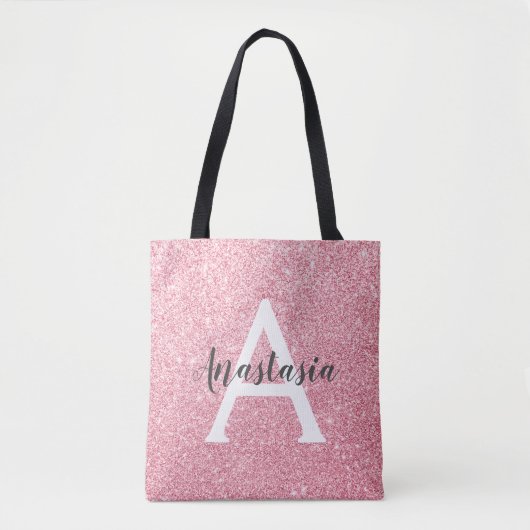 Chic & Trendy Rose Gold Glitzer Glitzern Monogram Tasche (Vorderseite)