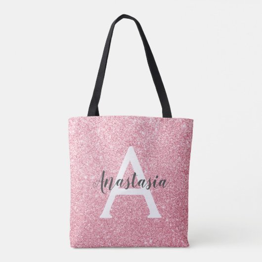 Chic & Trendy Rose Gold Glitzer Glitzern Monogram Tasche (Rückseite)