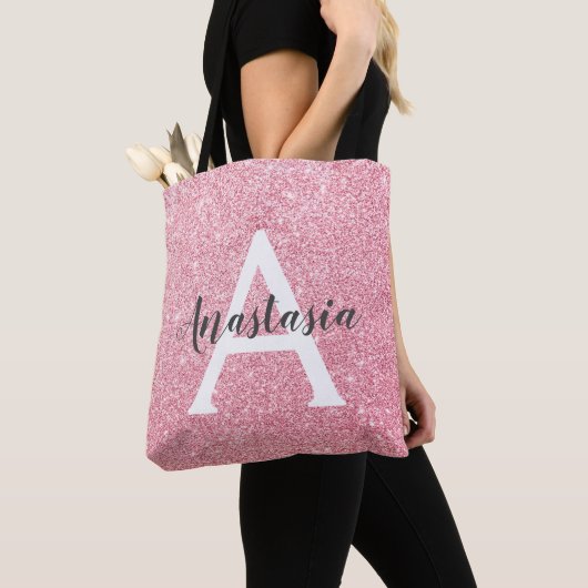 Chic & Trendy Rose Gold Glitzer Glitzern Monogram Tasche (Von Nahem)