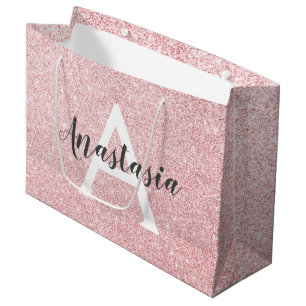 Chic & Trendy Rose Gold Glitzer Glitzern Monogramm Große Geschenktüte