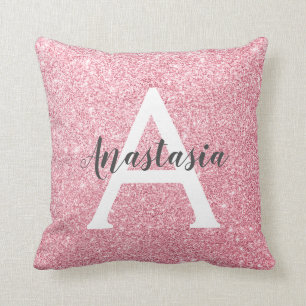 Chic & Trendy Rose Gold Glitzer Glitzern Monogramm Kissen