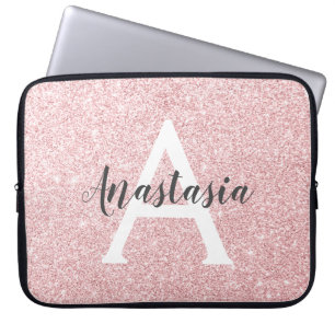 Chic & Trendy Rose Gold Glitzer Glitzern Monogramm Laptopschutzhülle