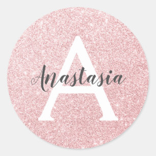 Chic & Trendy Rose Gold Glitzer Glitzern Monogramm Runder Aufkleber
