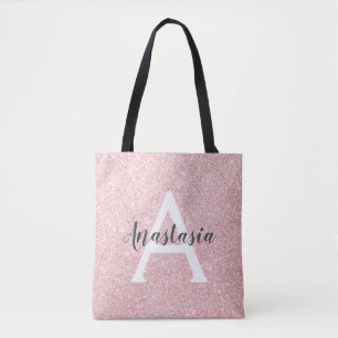 Chic & Trendy Rose Gold Glitzer Glitzern Monogramm Tasche