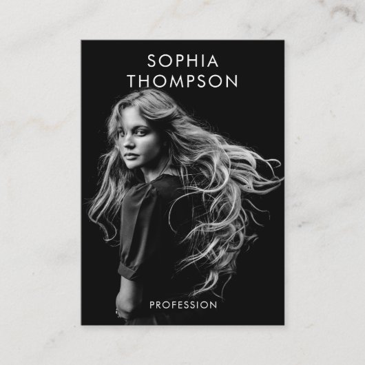 Chic Trendy Schwarz-weißes Berufliches Foto QR Cod Visitenkarte (Vorderseite)