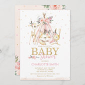 Chic Tribal Woodland Animals Pink Girl Baby Dusche Einladung (Vorne/Hinten)
