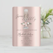 Chic Tropfen, Glas, Rose Brunch & Bubbly Einladung (Stehend Vorderseite)