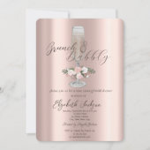 Chic Tropfen, Glas, Rose Brunch & Bubbly Einladung (Vorderseite)
