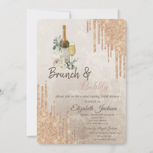 Chic Tropfens Brunch & Bubbly Brautparty Einladung (Vorderseite)