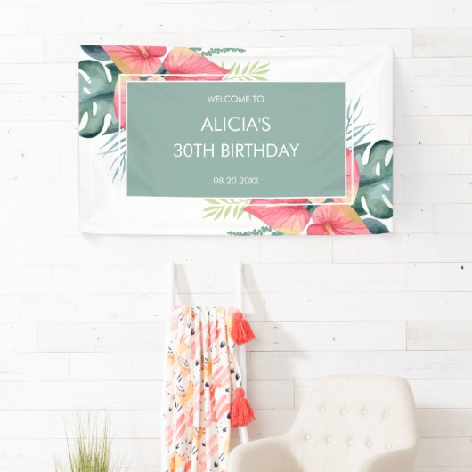 Chic Tropical Anthurium & Monstera Geburtstag Banner (Insitu)