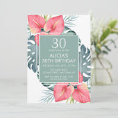 Chic Tropical Anthurium & Monstera Geburtstag Einladung (Stehend Vorderseite)