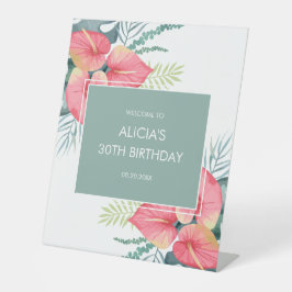 Chic Tropical Anthurium & Monstera Geburtstag Sockelschild