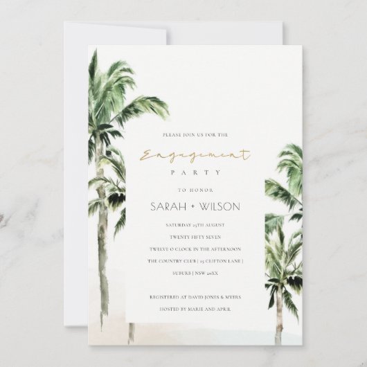 Chic Tropical Beach Palm Trees Verlobung laden ein Dankeskarte (Vorderseite)