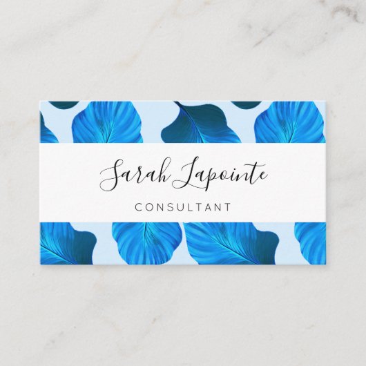 Chic Tropical Blätter in Blue Pattern Visitenkarte (Vorderseite)