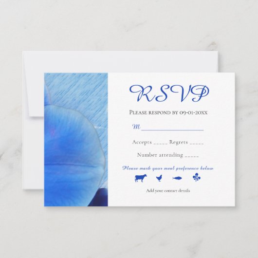 Chic Tropical Blue Watercolor Orchids Wedding RSVP (Vorderseite)