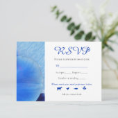 Chic Tropical Blue Watercolor Orchids Wedding RSVP Karte (Stehend Vorderseite)