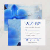 Chic Tropical Blue Watercolor Orchids Wedding RSVP Karte (Vorne/Hinten)