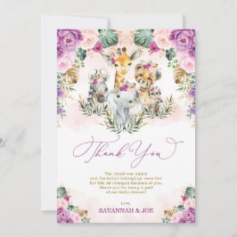 Chic Tropical Boho Jungle Wild Animals Baby Dusche Dankeskarte