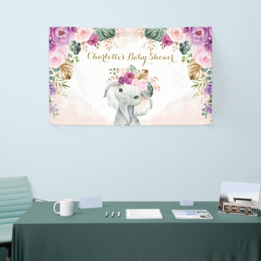 Chic Tropical Elephant Floral Greenery Baby Dusche Banner (Messeveranstaltung)