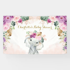 Chic Tropical Elephant Floral Greenery Baby Dusche Banner