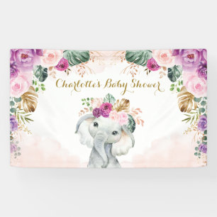 Chic Tropical Elephant Floral Greenery Baby Dusche Banner