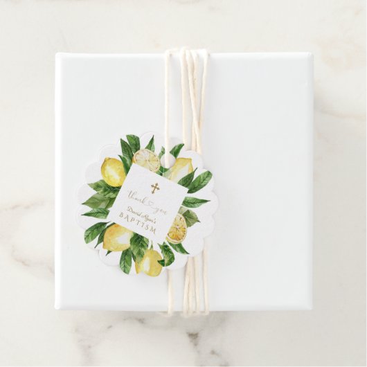 Chic Tropical Foliage Vielen Dank Script Boy Bapti Geschenkanhänger (Beispiel)