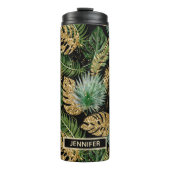 Chic Tropical Green Palm Blätter Gold Glitzer Name Thermosbecher (Vorderseite)