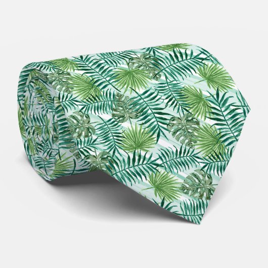 Chic Tropical Green Palm Tree Blätter Summer Art Krawatte (Gerollt)