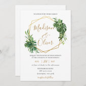 Chic Tropical Greenerity Gold Geometric Wedding Einladung (Vorne/Hinten)