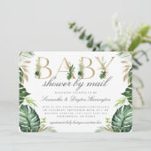 Chic Tropical Greenery Gold Baby Dusche per Mail Einladung (Stehend Vorderseite)
