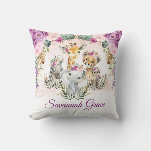 Chic Tropical Jungle Safari Wild Animals Baby Girl Kissen (Vorderseite)