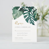 Chic Tropical Monstera Foliage Green Wedding Rsvp Begleitkarte (Stehend Vorderseite)