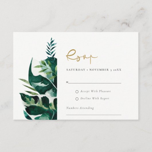 Chic Tropical Monstera Foliage Green Wedding Rsvp Begleitkarte (Vorderseite)