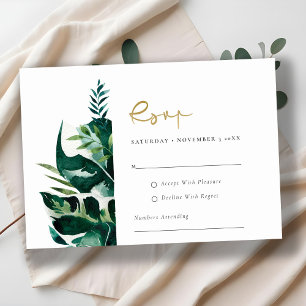 Chic Tropical Monstera Foliage Green Wedding Rsvp Begleitkarte