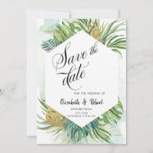 Chic Tropical Palm Blätter Sommer Save the Date (Vorderseite)