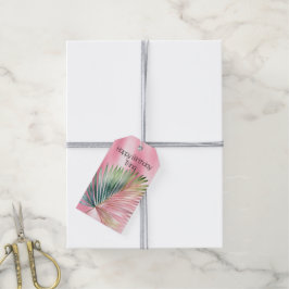 Chic Tropical Pink Green Leaf Geschenkanhänger