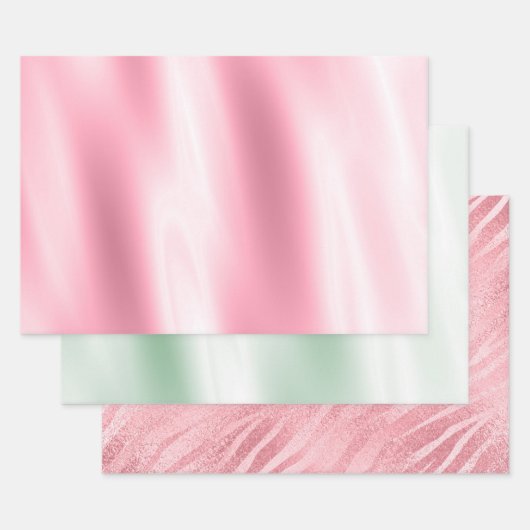 Chic Tropical Pink Minze Green Zebra Geschenkpapier Set (Set)