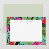 Chic Tropical Print Black Flat Note Card (Vorne/Hinten)