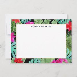 Chic Tropical Print Black Flat Note Card