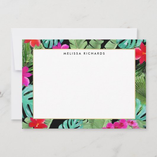 Chic Tropical Print Black Flat Note Card (Vorderseite)