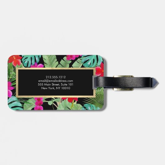 Chic Tropical Print Watercolor Designer Black Gepäckanhänger (Rückseite horizontal)