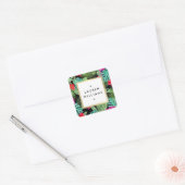 Chic Tropical Print Watercolor Designer Black Quadratischer Aufkleber (Umschlag)