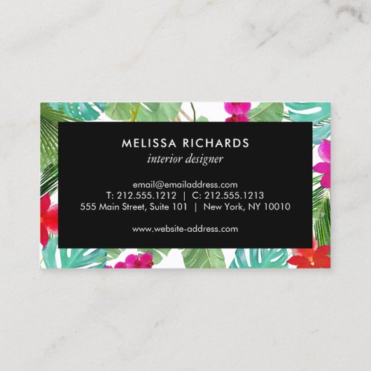 Chic Tropical Print Watercolor Designer Visitenkarte (Rückseite)